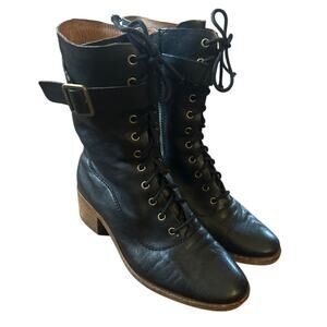 Women 6.5M Kork-Ease Kork Ease Leather Lace-Up Levin Boots Riding Combat Black